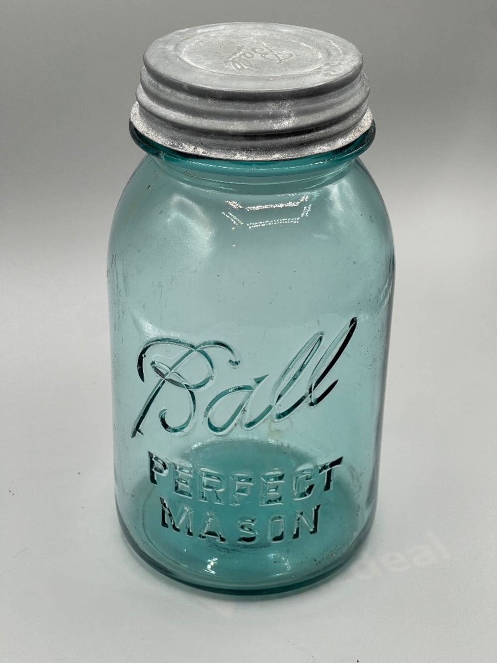 Vintage Ball Blue Glass Perfect Mason Jar #7 with zinc screw on lid